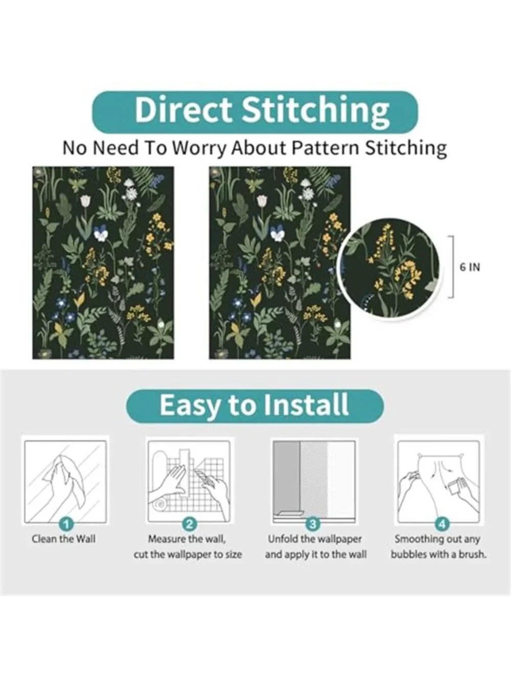 Peel Stick Wallpaper Boho Floral Bedroom Bathroom Removable Renter Friendly